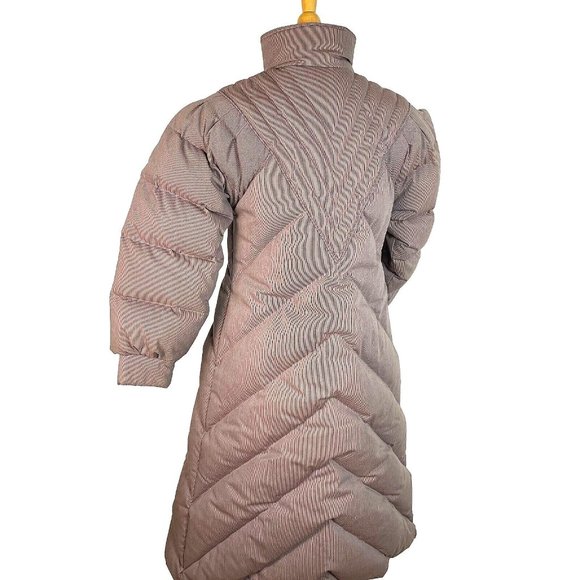 Vintage J. Gallery Down Coat size PM Burgandy & Cream pinstripe Long - Picture 3 of 16